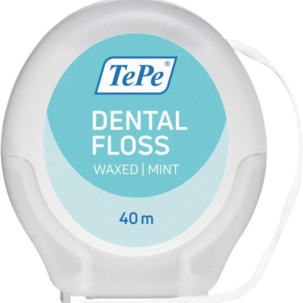 TePe Dental Floss, Waxed Mint-Flavored PFAS-Free Tooth Floss, 40 Meters